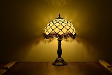 Tiffany Table Lamp Cream Amber Bead Stained Glass Desk Light for Decor H18" H14"