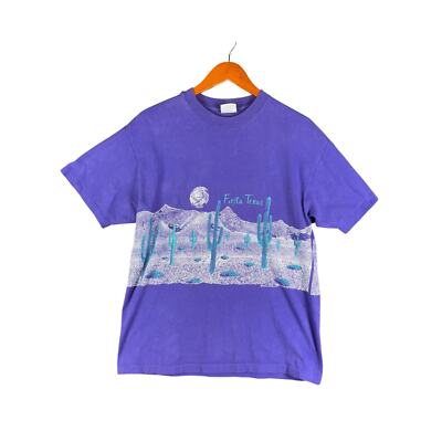 Hanes Beefy Pre Shrunk Single Stitch Fiesta Texas Shirt Purple Teal Mens Large