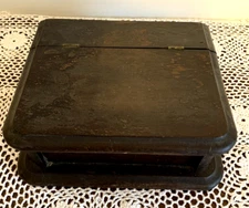 Early Primitive Rustic Wooden Box w/Hinged Lid 10X9X4" Farmhouse Country