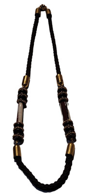 Miriam Haskell Necklace Vintage Glass Art Beads Brown Gold Tone Rope Cord Beads