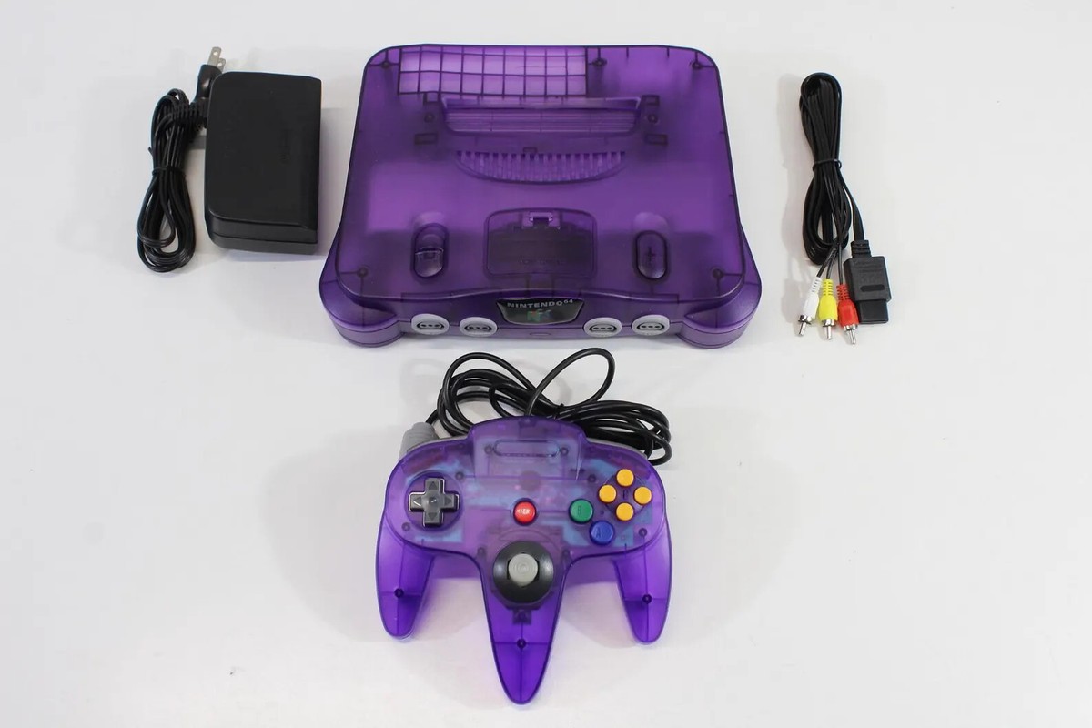 Nintendo 64 Clear Purple N64 Console Controller AC AV Play US