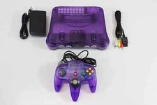 Nintendo 64 Clear Purple Console NTSC REGION FREE N64 Controller AC AV Bundle