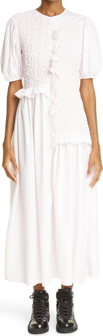 CECILIE BAHNSEN Camden Smocked Bodice Ruffle Trim Pink Dress UK 6 US 2 Org$1,820