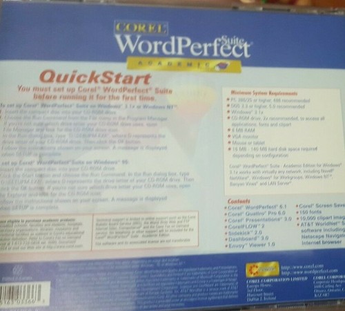COREL WORDPERFECT SUITE ACADEMIC EDITION Windows 3.1x 95 NT - THE PC CD-ROM 1996 - Picture 4 of 6