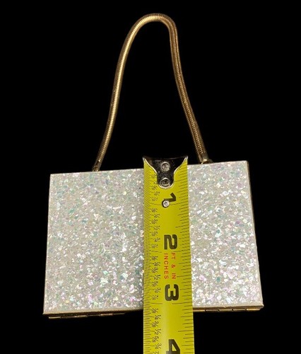 VINTAGE 1958 PEQI PARIS KAYCRAFT ?CIGARETTE MAKEUP PURSE CRUSHED SILVER STONES - Picture 12 of 13
