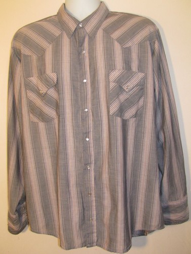MWG Mens Western Pearl Snap Rockabilly Long Sleeve Striped Shirt - Picture 7 of 12