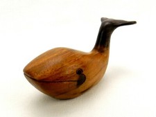 Large Wooden Whale Figurine, 2-Tone Natural Grain, Hand Carved, Paperweight