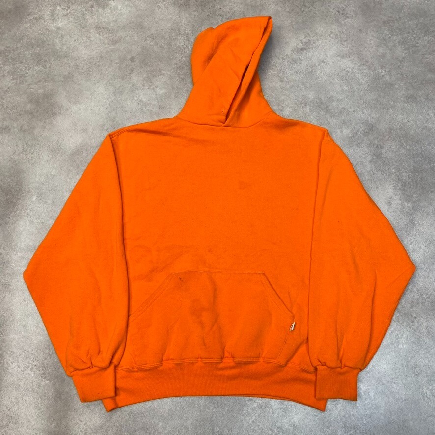 Russell Athletic Hoodie Mens Large Vintage Blank Pullover Sweatshirt, Orange