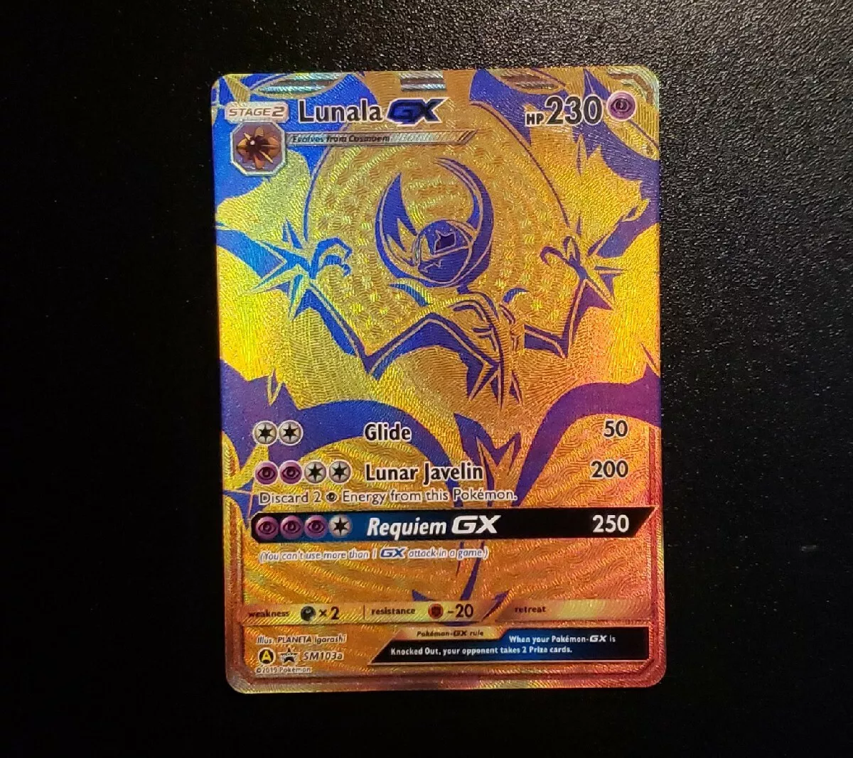 Pokemon TCG SM103a Lunala GX Gold Black Star Promo Card –