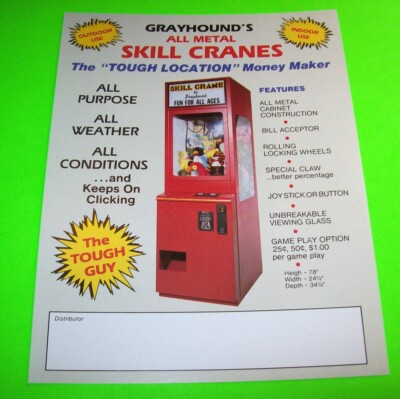 Grayhound Skill Crane FLYER Original NOS Claw Arcade Game Different No Text