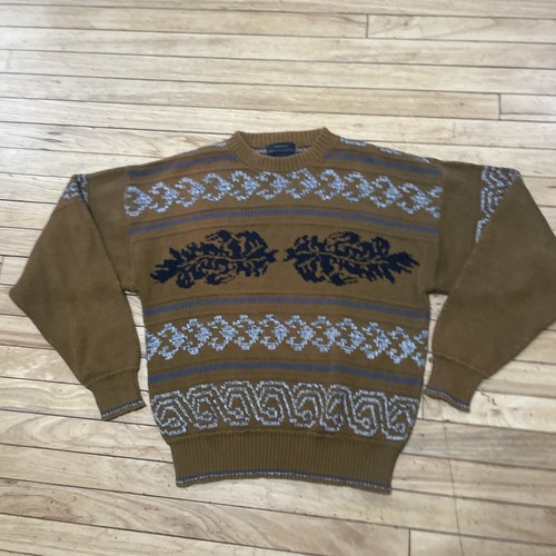 GENERRA Vintage 90s Sweater Men M Brown Preppy Western Paisley Floral Retro Knit - Picture 19 of 23