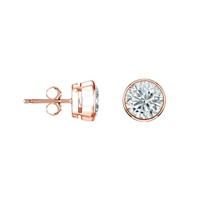 1 kt runde im Labor hergestellte gewachsene Diamant-Ohrringe 14 K Rotgold F/VS Lünette Push Back
