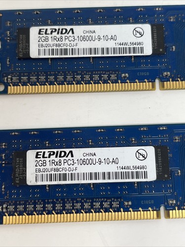 Elpida 4GB (2x2GB) 1Rx8 PC3-10600U-9-10-A0 EBJ20UF8BCF0-DJ-F Memory Ram - Picture 2 of 3
