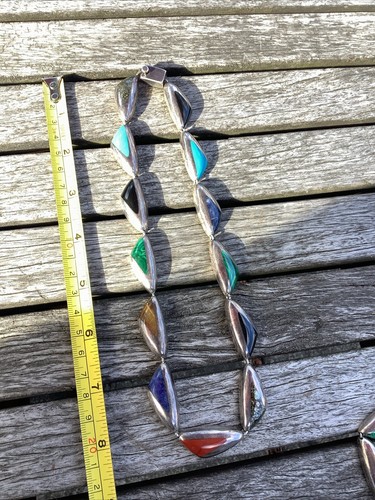 Vintage J Come Mexico Tc 38 970 Silver Chunky Inlay Mcm Cowgirl Tribal Necklace - Picture 10 of 16
