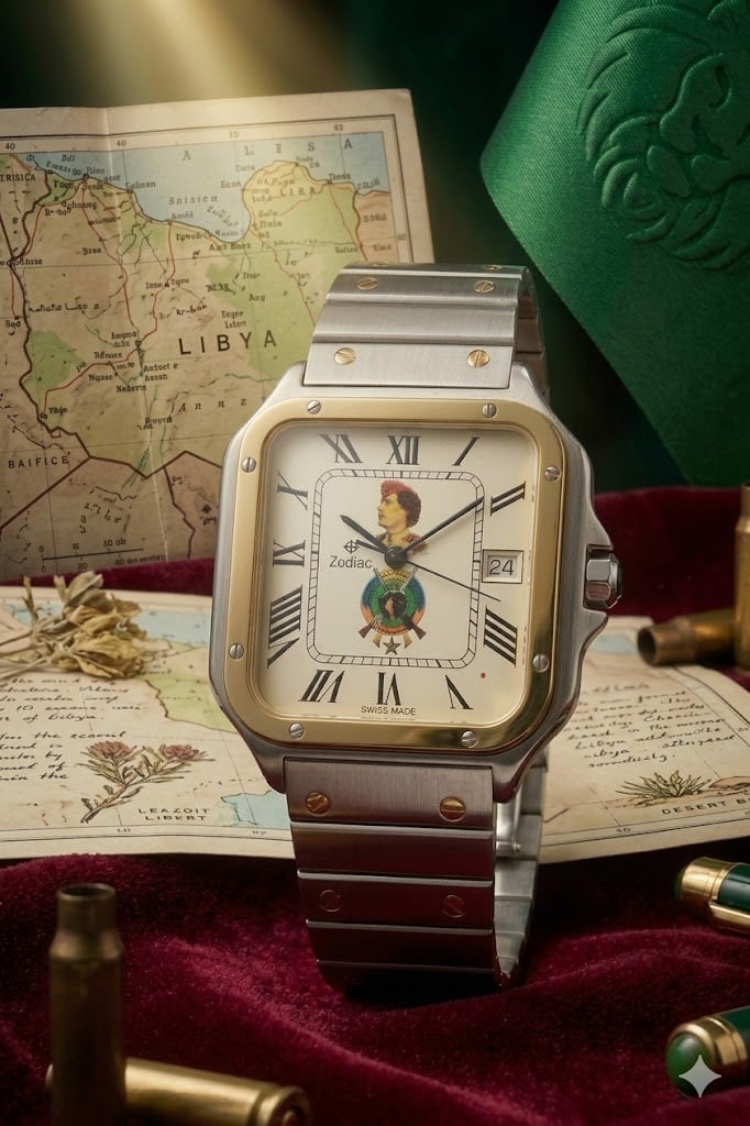 RARE Zodiac Muammar Gaddafi Libya Memorial Watch Santos Case Swiss