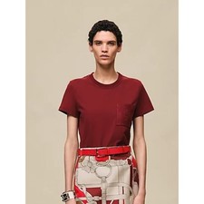 NEW IN BOX Hermes Embroidered Mosaic Pattern Cotton T Shirt Rouge Carmin sz 40