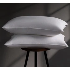 Luxury Goose Feather Down Pillow Queen Size Set of 2 Pack, 100% Cotton Hotel ...