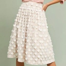 ANTHROPOLOGIE ELIZA J. Women 4 3D Floral Fit Flare Midi Skirt High Waisted Tulle