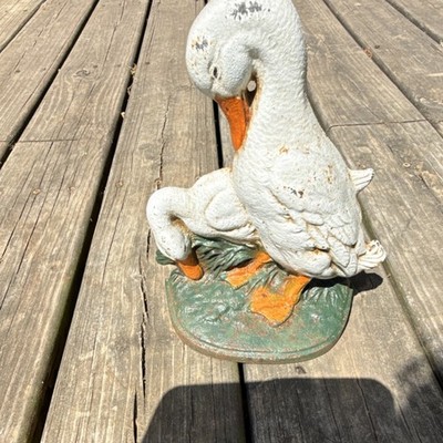John Wright Cast Iron Painted Freestanding Goose Door Stay White Orange Green
