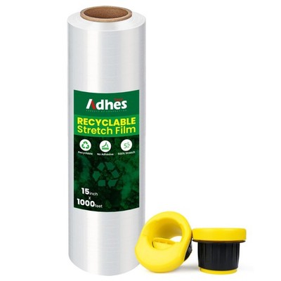 Adhes Recyclable Stretch Wrap Film with Handle, 15 Inch x 1000 Feet, Heavy Du...