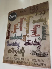 Sizzix Set Of 14Dies~ #661181~Sunday-Preowned-Gently Used-Days Of The Week-