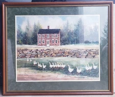 CarolAnn Dvorak Original Watercolor Painting House With Ducks Scene 36x31 Framed