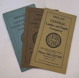 3 Vintage Depression Era Iowa Lumber Co Advertising Price Lists - 1930 & 1931