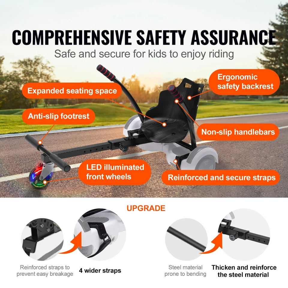 Uimoso Hoverboard Seat w/ LED Lights Self-Balancing Scooter Go-Kart Attachment - Image 2 of 4