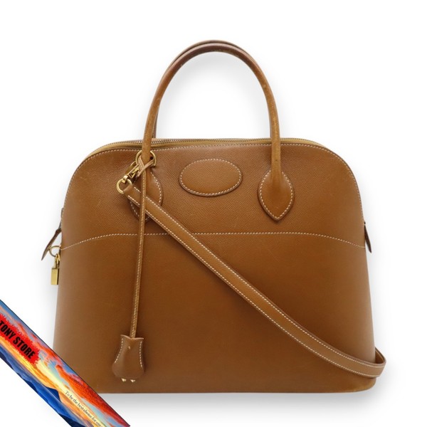 Hermes Bolide 37 Handbag Shoulder Bag Couchevel Leather Gold 2Way