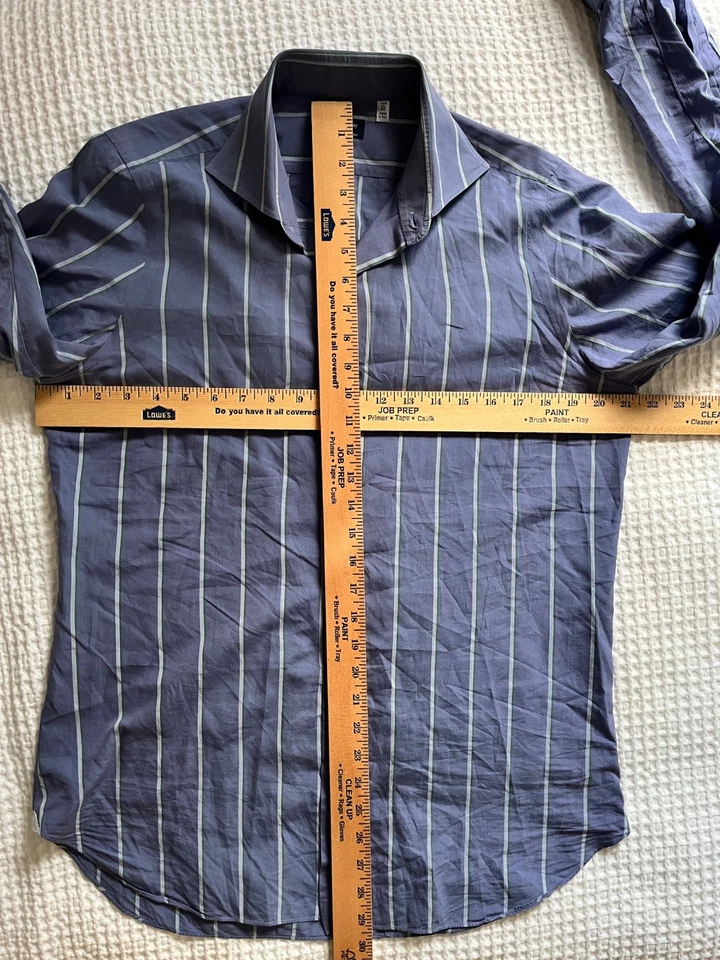 Finnamore Napoli Sz 15 3/4 (40) Hand-Sewn Blue Stripe Shirt Spread Collar Cotton - Image 3 of 4