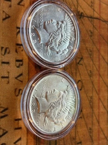 1923 Peace Silver Dollars x 2 (AU/BU) Lightly Circulated in Protective Capsules