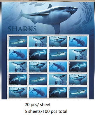 2017 Mint US Sharks Pane of 20 Forever Stamps Scott# 5227a (MNH) - 100 PCS TOTAL
