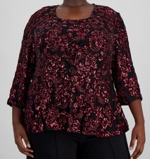 Alex Evenings Women's Black Red Embroidered 2 Piece Jacket Tank Set Plus Size 1X