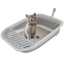 Collapsible Kitten Litter Box 17.7 x 13.4 x 5 Inch Foldable Travel Grey