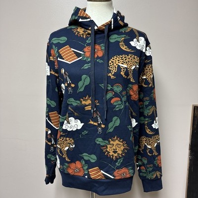 Murano Liquid Luxury Men's M Navy All Over Print Hoodie Jaguar Toucan Sun Floral