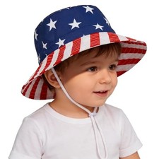 Baby Sun Hat - UPF50 Wide Brim Bucket Hats for 0-6 Months America Flag Hat