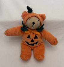 Brown Bear In Pumpkin Outfit Jack-O-Lantern Stuffed 6 VINTAGE EUC
