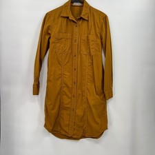 Everlane 0 Utility Shirt Dress Womens Mustard Yellow Cotton Twill Long Sleeve
