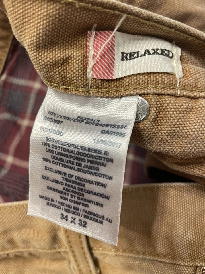 Pantalones de carpintero Dickies para hombre calce relajado beige a cuadros forrados de franela 34x32 Foto 3 de 3