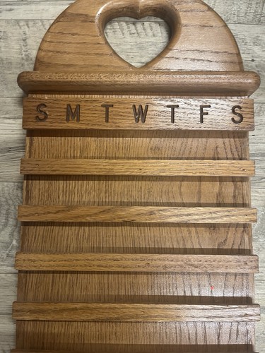 Vintage Perpetual Calendar Wood Oak Heart Cottage Grandma Core 22”x10”