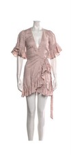 Reformation Kelsey Dress Pink Check Linen Wrap, Ruffled, Size XS