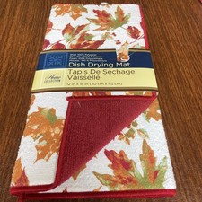NWT Fall Dish Drying Mat  12 x 18  Autumn Leaves Dark Color Trim 