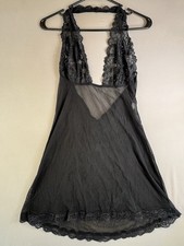 Frederick s of Hollywood Black Sheer Lace Halter Babydoll Chemise Nightie XL