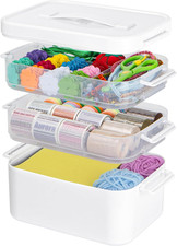 3-Tier Plastic Craft Organizers and Storage Box with Removable Trays, Portable A