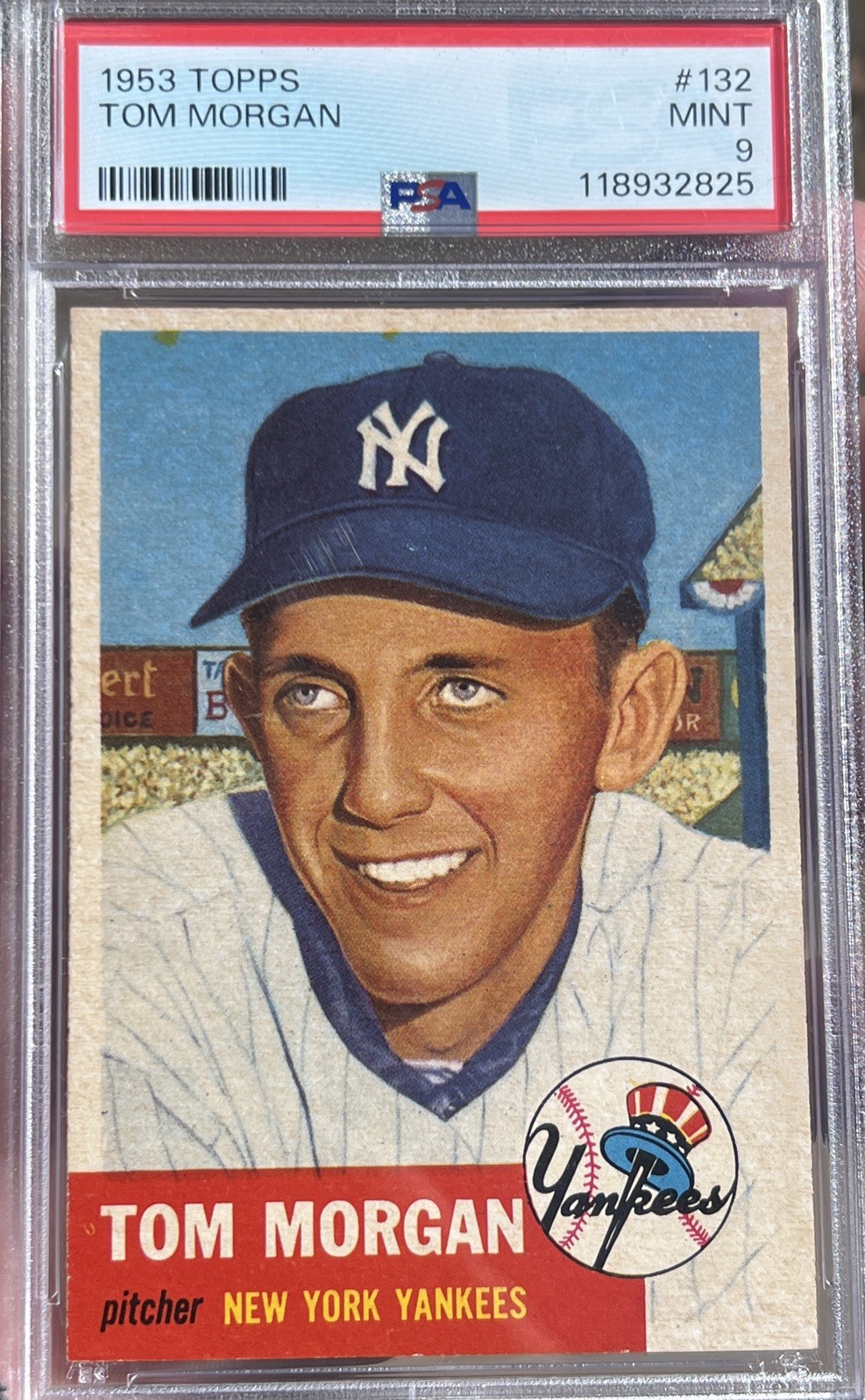 1953 Topps #132 Tom Morgan Baseball PSA 9 Perfect Gem Yankees