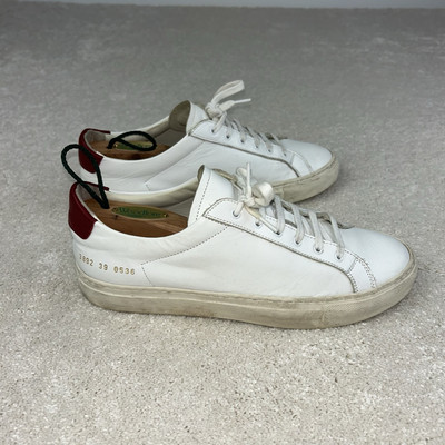 Woman by Common Projects Italy Achilles Low Retro White Red Tab Leather Shoe 39