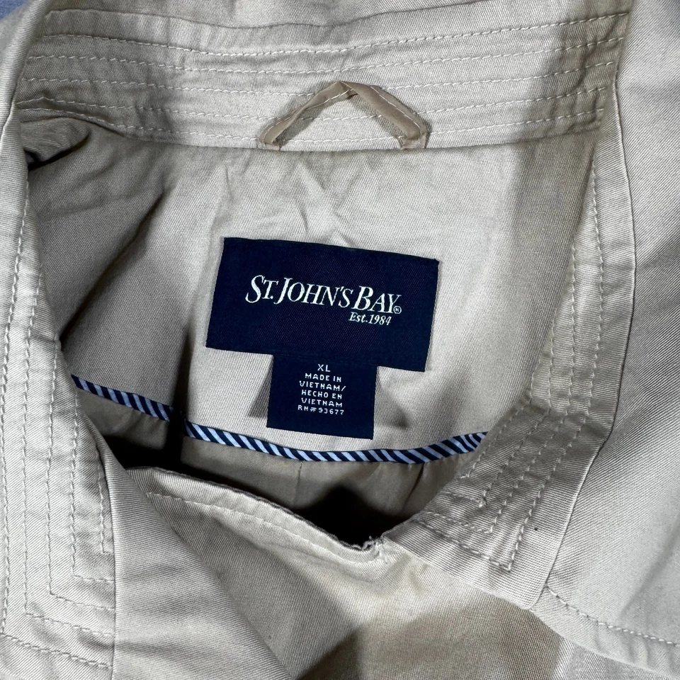 Gabardina para mujer St John’s Bay XL beige doble pecho cinturón algodón Foto 2 de 4