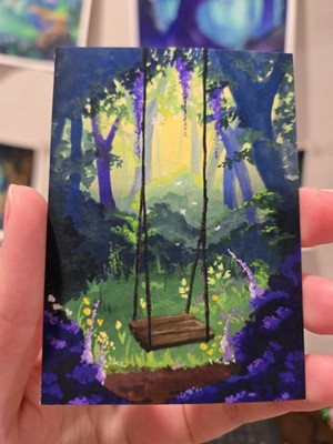 ACEO - PRINT 2.5x3.5 Fantasy Landscape Forest Wisteria Swing SoKyleeMarie