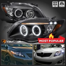 Black Fit 2009-2010 Toyota Corolla LED Halo Projector Headlights Lamp Left+Right