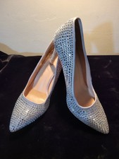 Lauren Lorraine Dazzle Silver Rhinestone Embellished PointedToe Pump Heels Sz9.5
